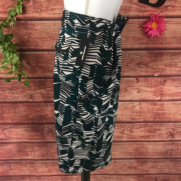 NWT Worthington Skirt size 8 Teal Black Jungle Striped Pencil Zip Front Pockets - Picture 6 of 7